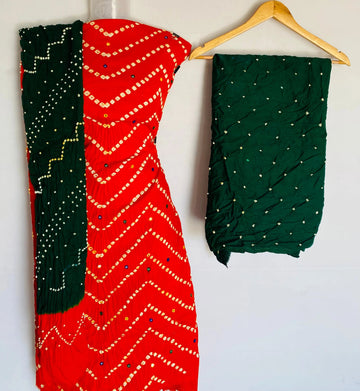 Orange Bandhani Leriyo Cotton Satin Suit Material RAKHIYO