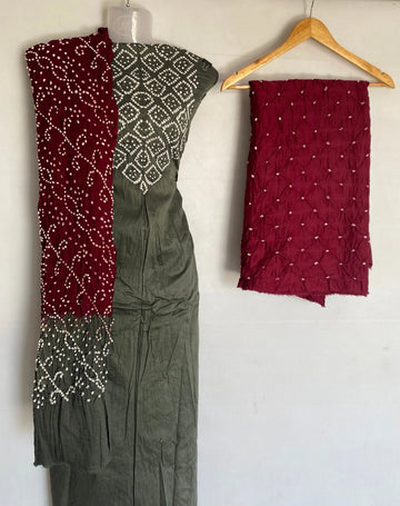 Grey & Maroon Gala Bandhani Suit Material RAKHIYO