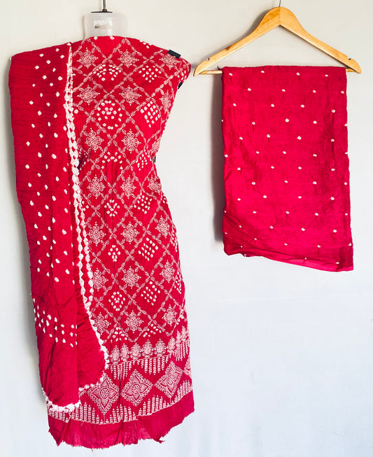 Lakhanavi Bandhani Cotton Satin Suit Material