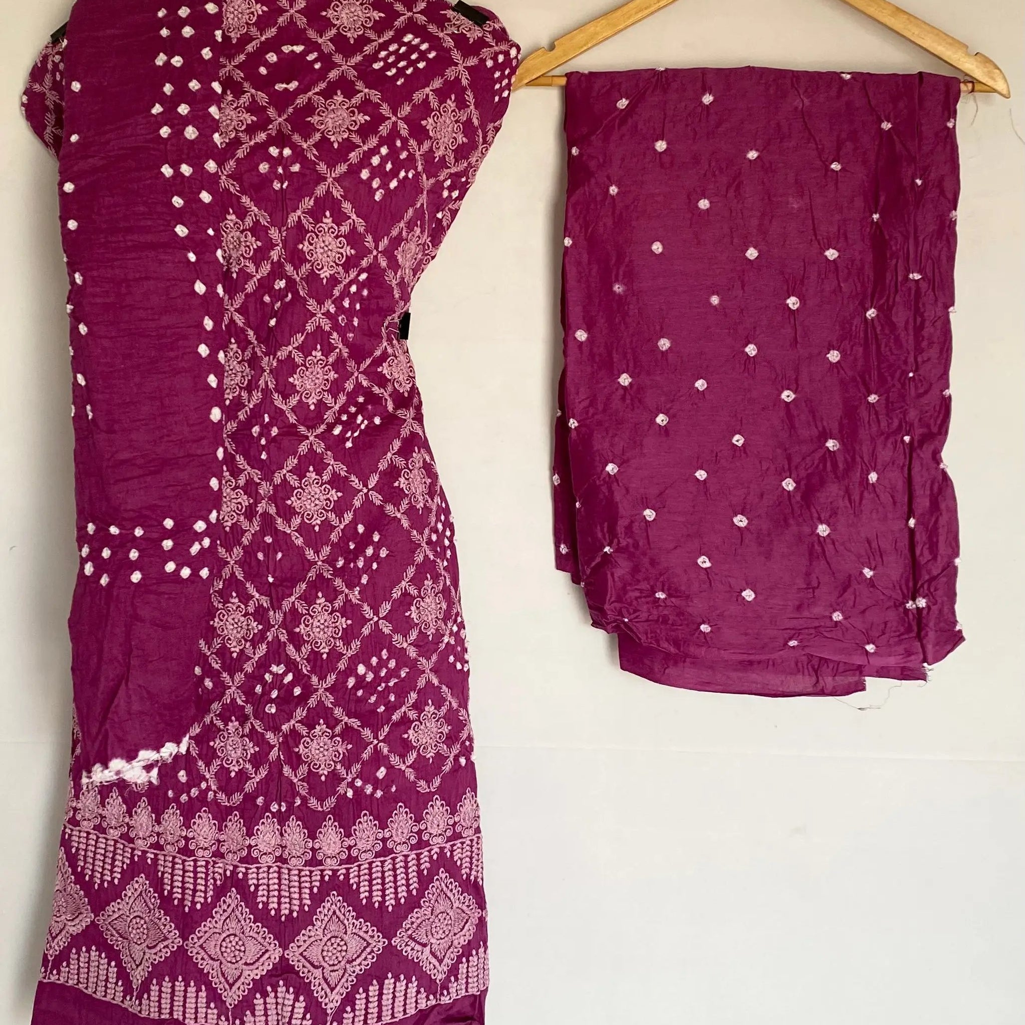 Purple Lakhanavi Bandhani Cotton Satin Suit Material RAKHIYO