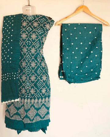 Rama Lakhanavi Bandhani Cotton Satin Suit Material RAKHIYO