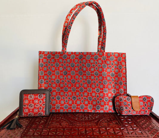 Ajarakh Tote 3 Piece Combo
