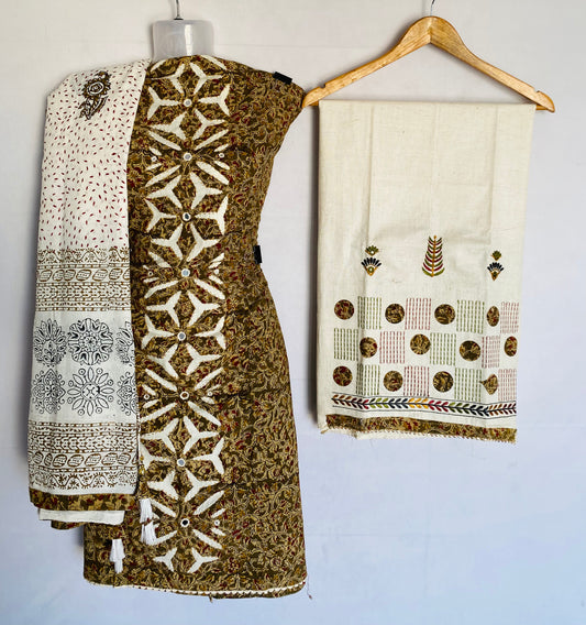 Applique Work Kalamkari Cotton Suit Material