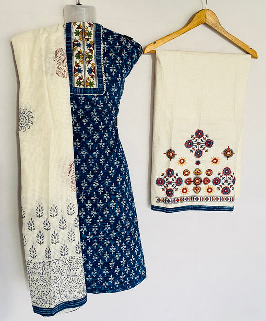 Indigo Blockprint Kutchhi Cotton Suit Material