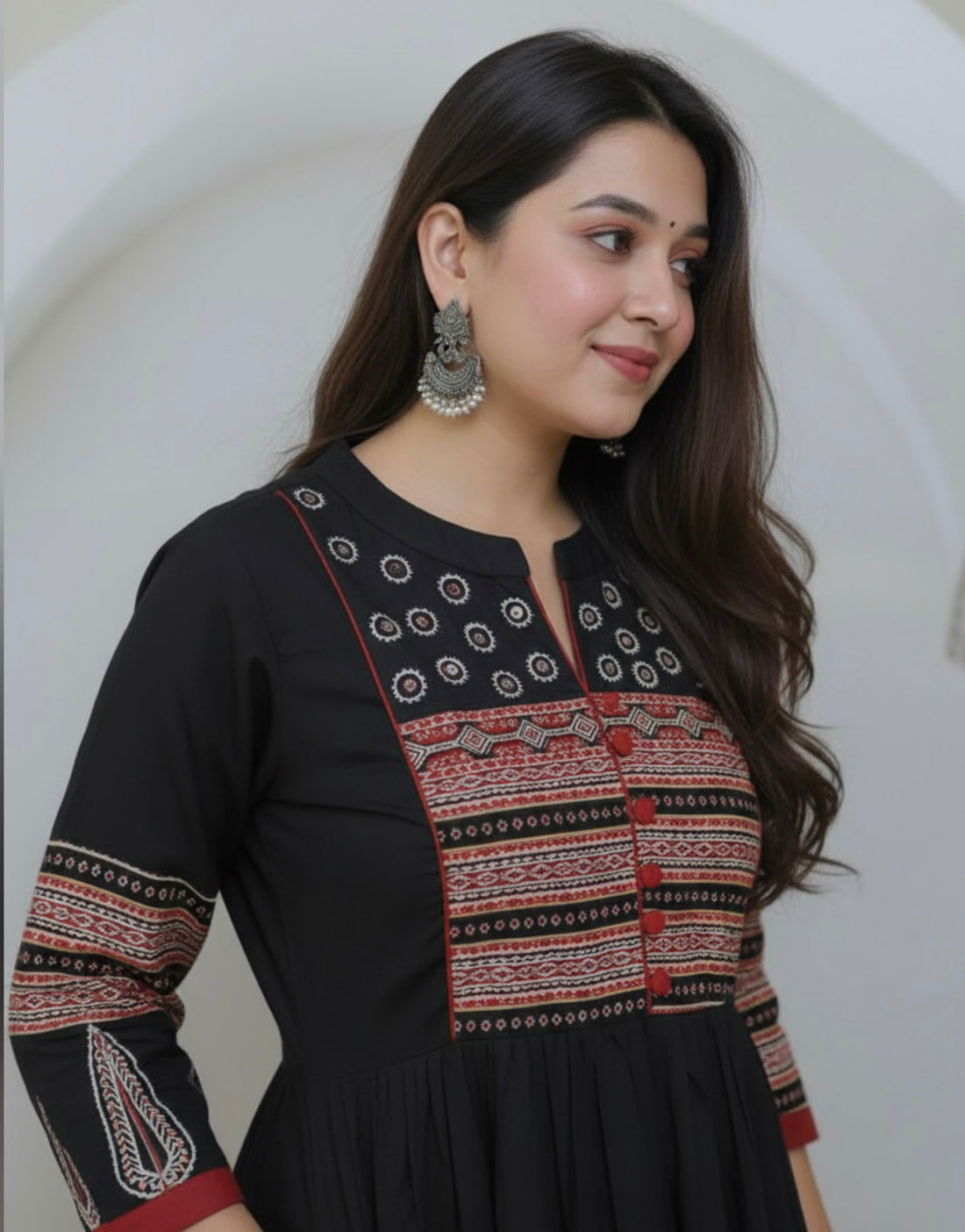 Anika Black Ajarakh & Mirror Cotton One Piece Kurti