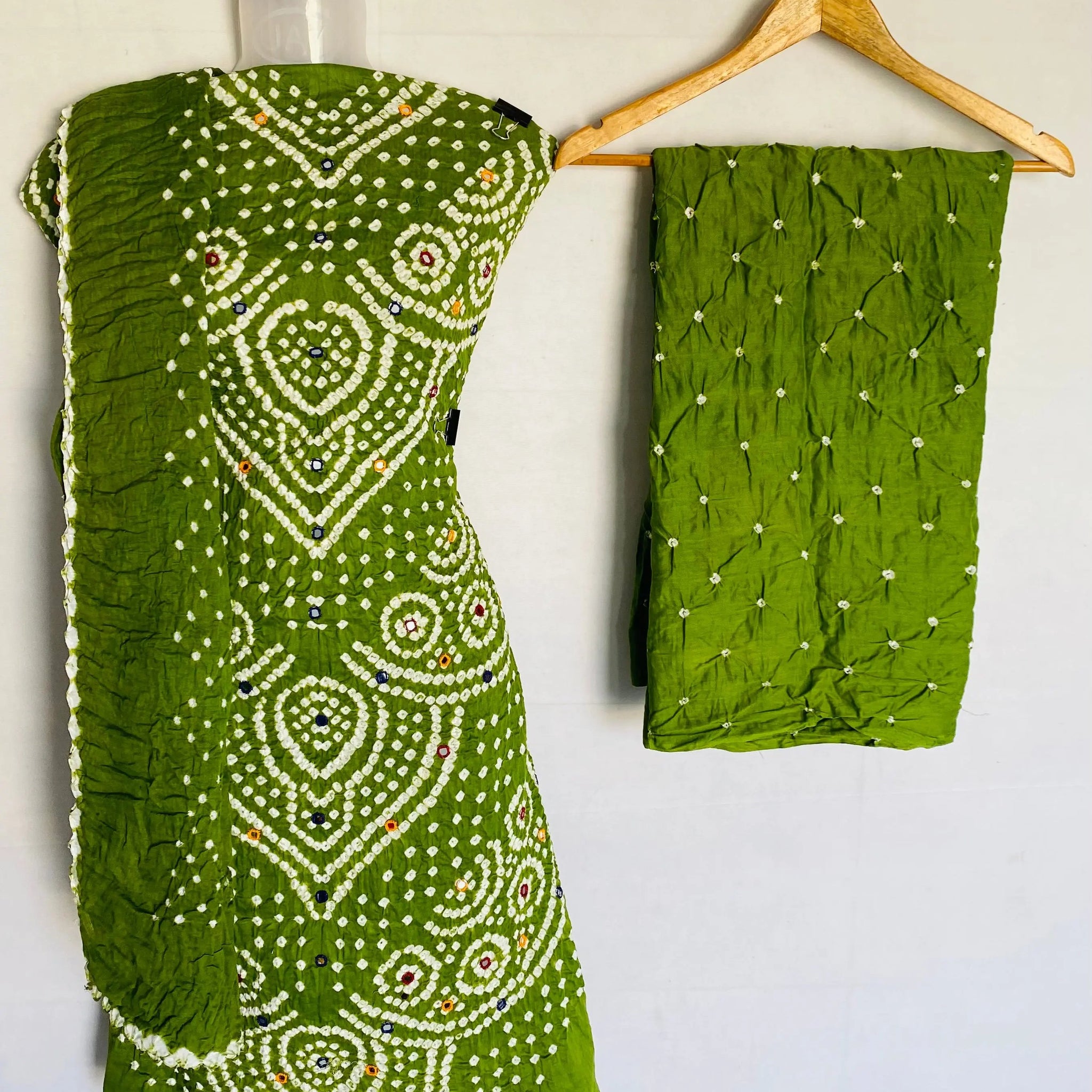 Parrot Green Aabhla Bandhani Suit Material RAKHIYO