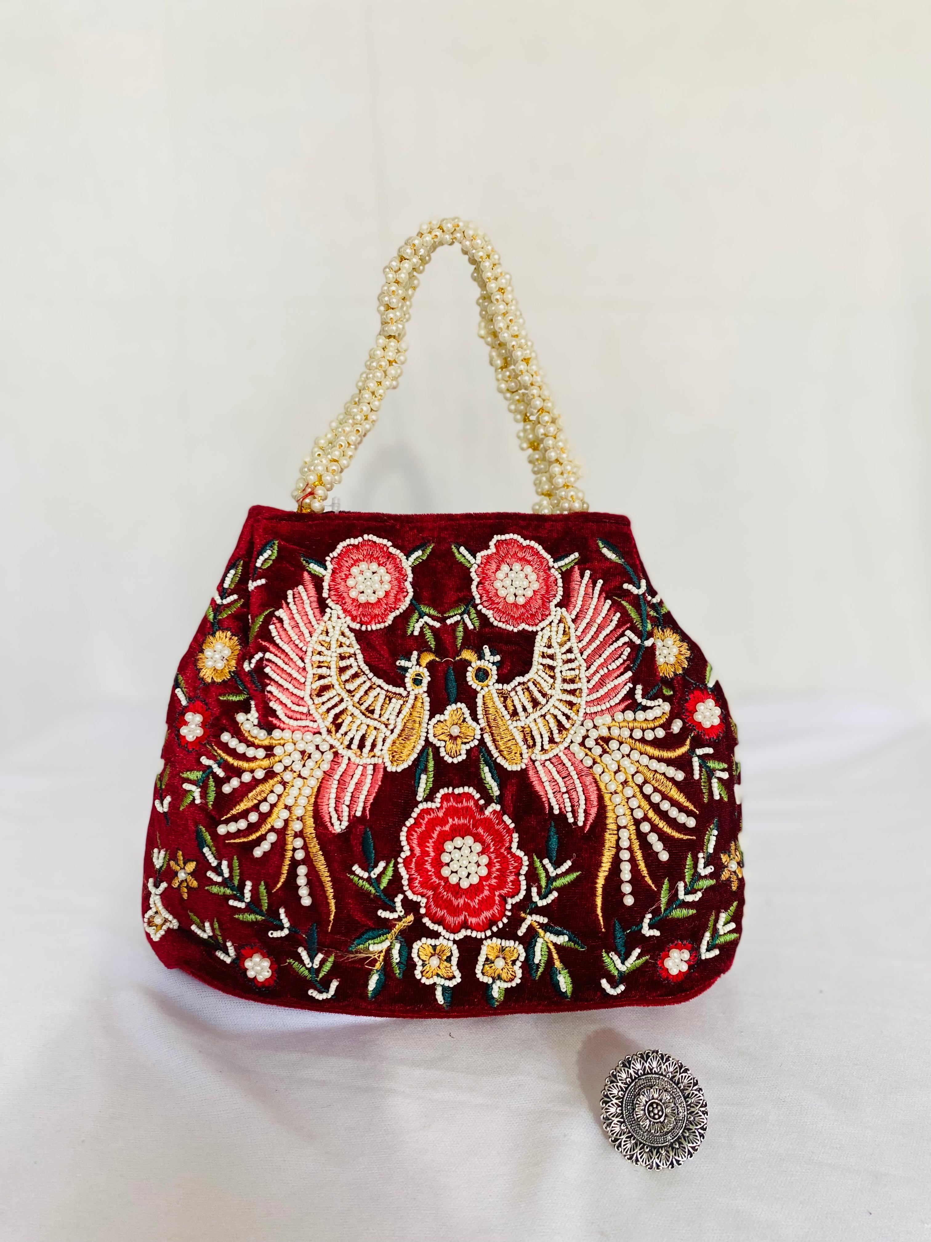 Velvet Bead Potli Bag