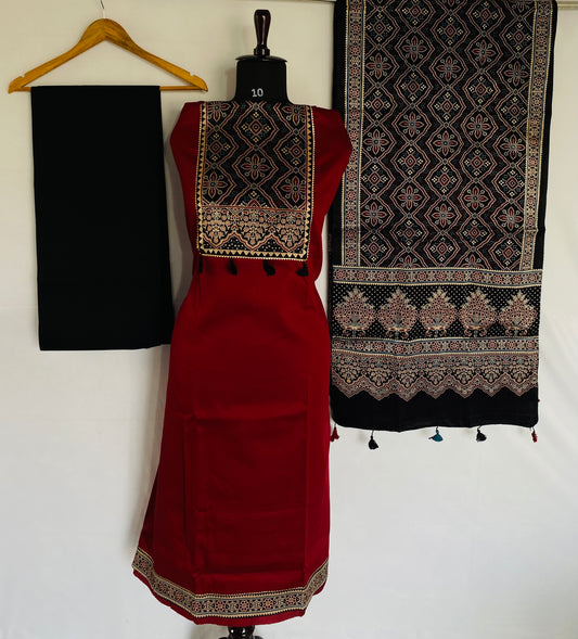 Ajarakh Yock Cotton Satin/Mashroo Suit Material
