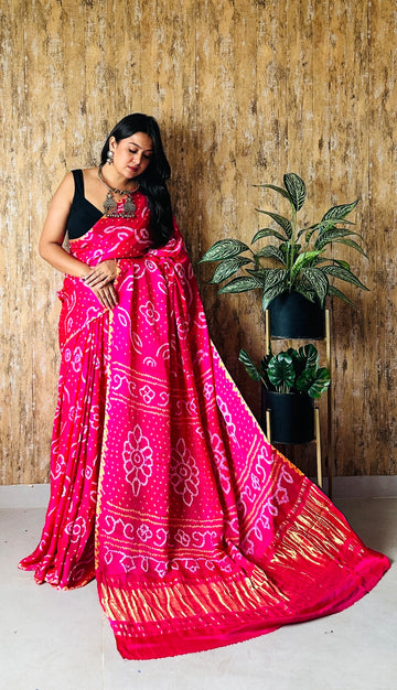 Bandhani Fancy Tissue Gaji Saree