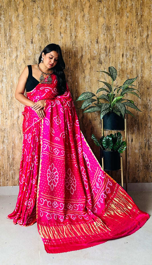 Bandhani Fancy Tissue Gaji Saree