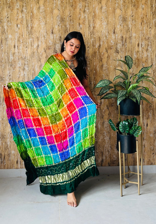 Bandhej Multy Garchola Gaji Silk Dupatta