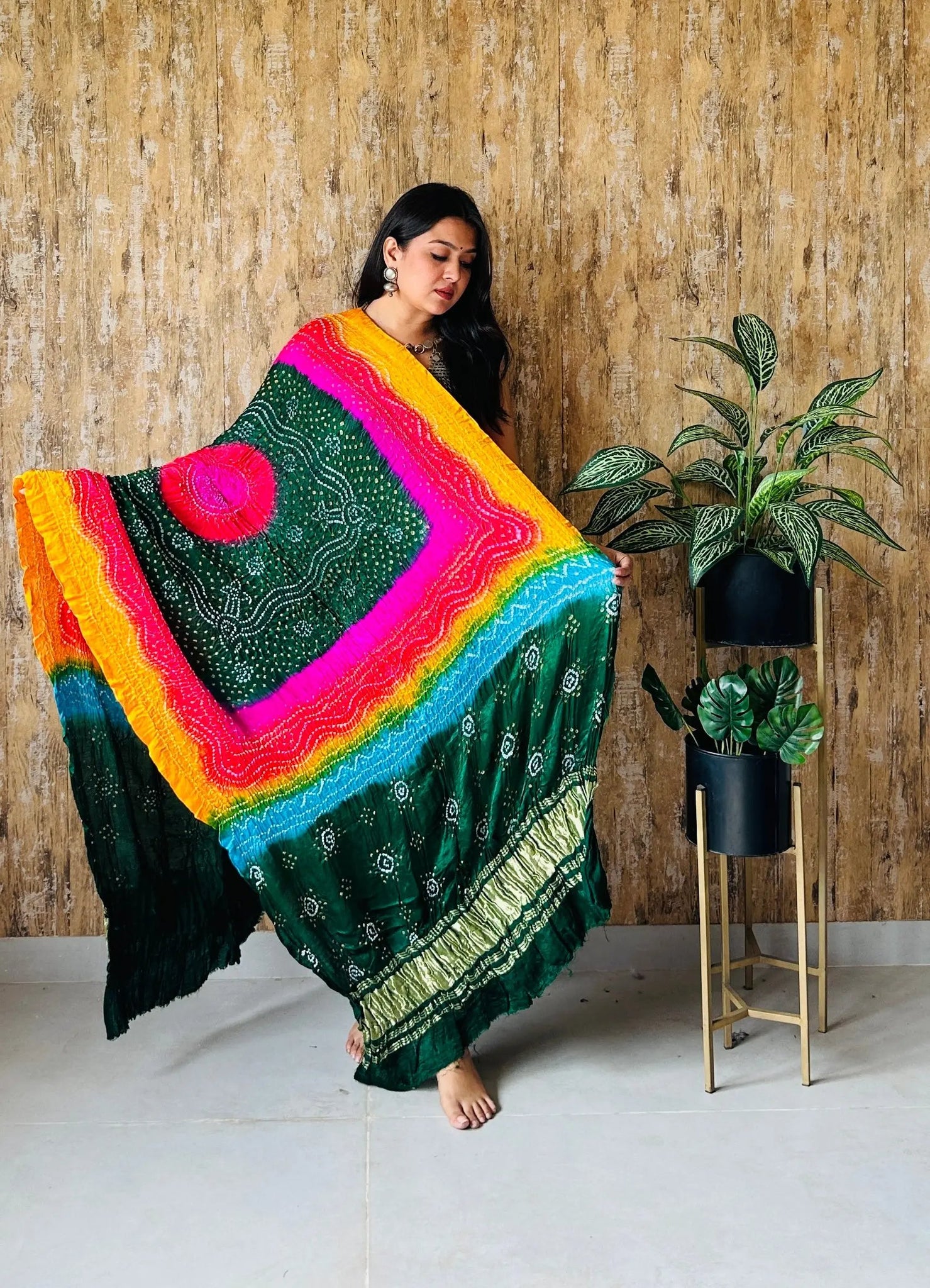 Green Bandhej Multy Gaji Silk Dupatta RAKHIYO