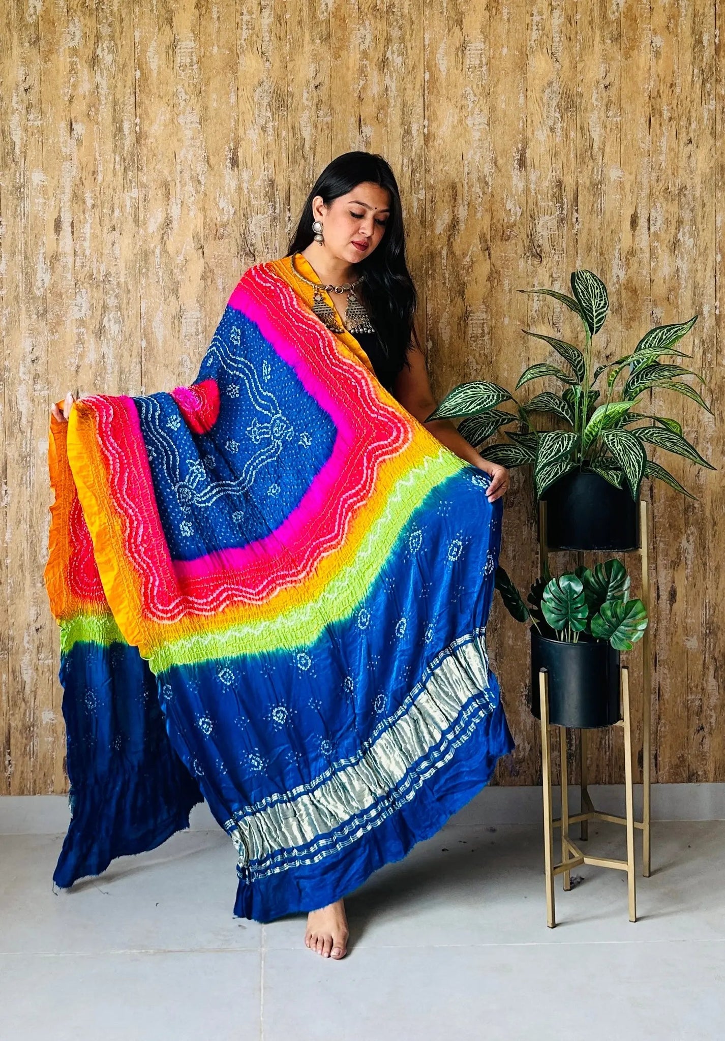 Blue Bandhej Multy Gaji Silk Dupatta RAKHIYO