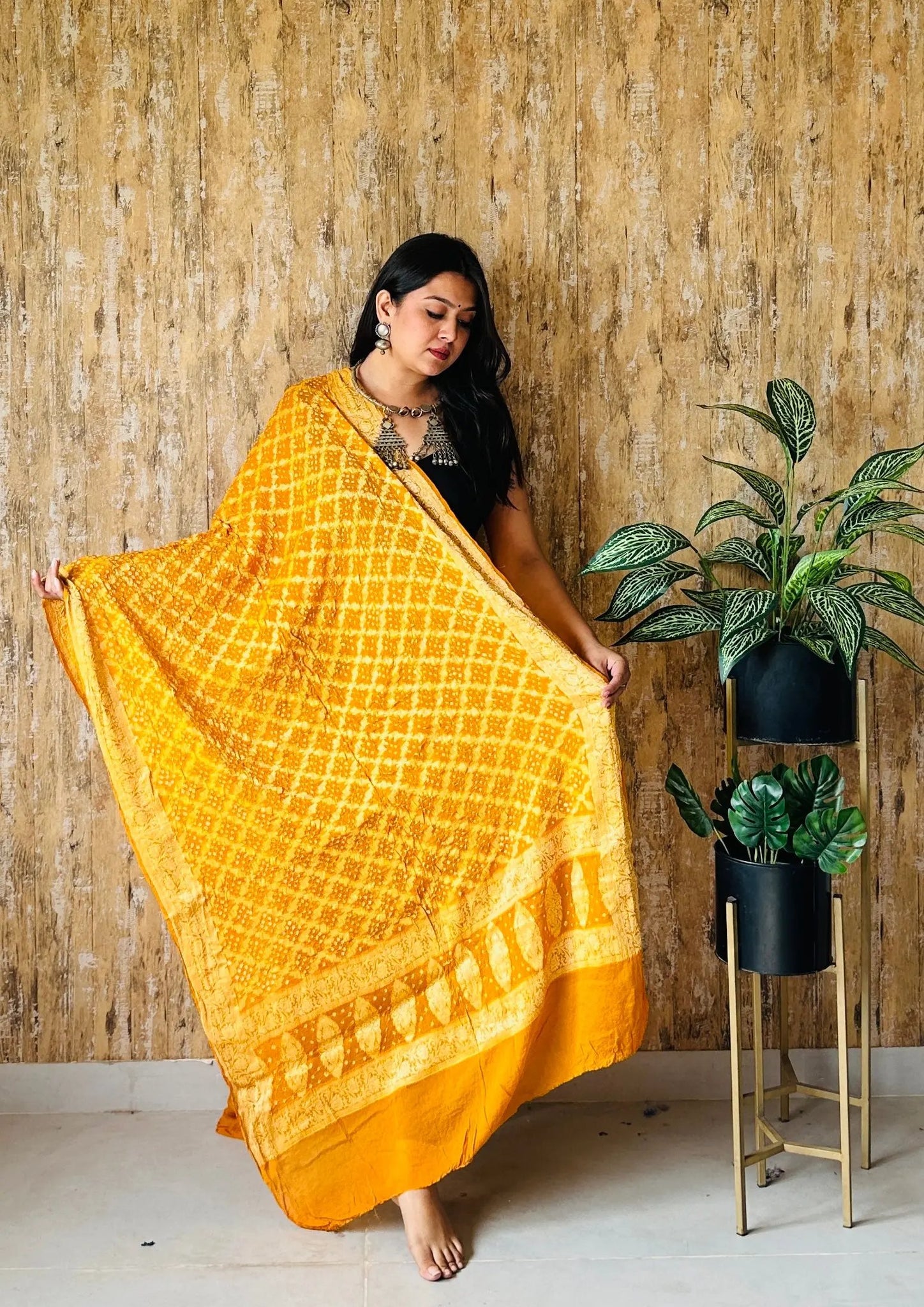 Mustard Bandhej Banarasi Crepe Dupatta RAKHIYO