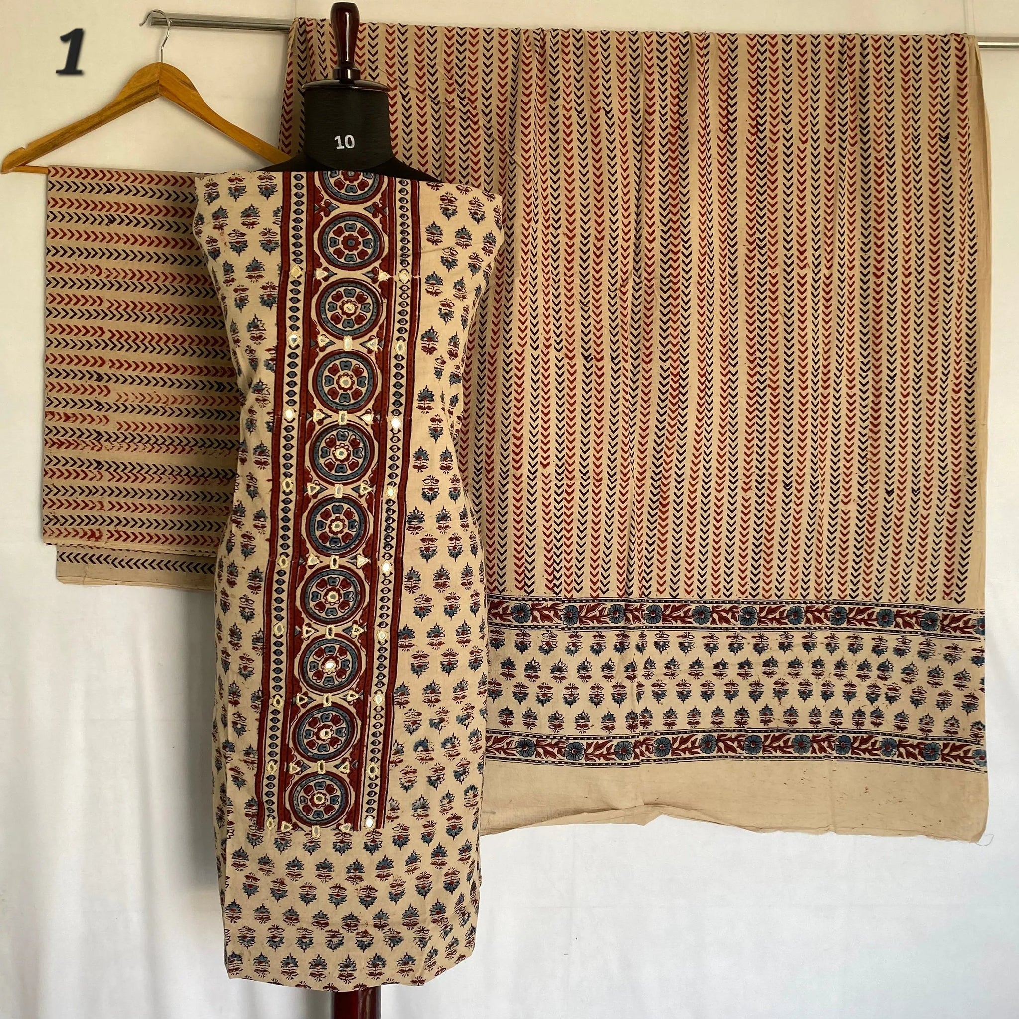 Ajarakh Cotton Natural Dye Mirror Suit Material RAKHIYO