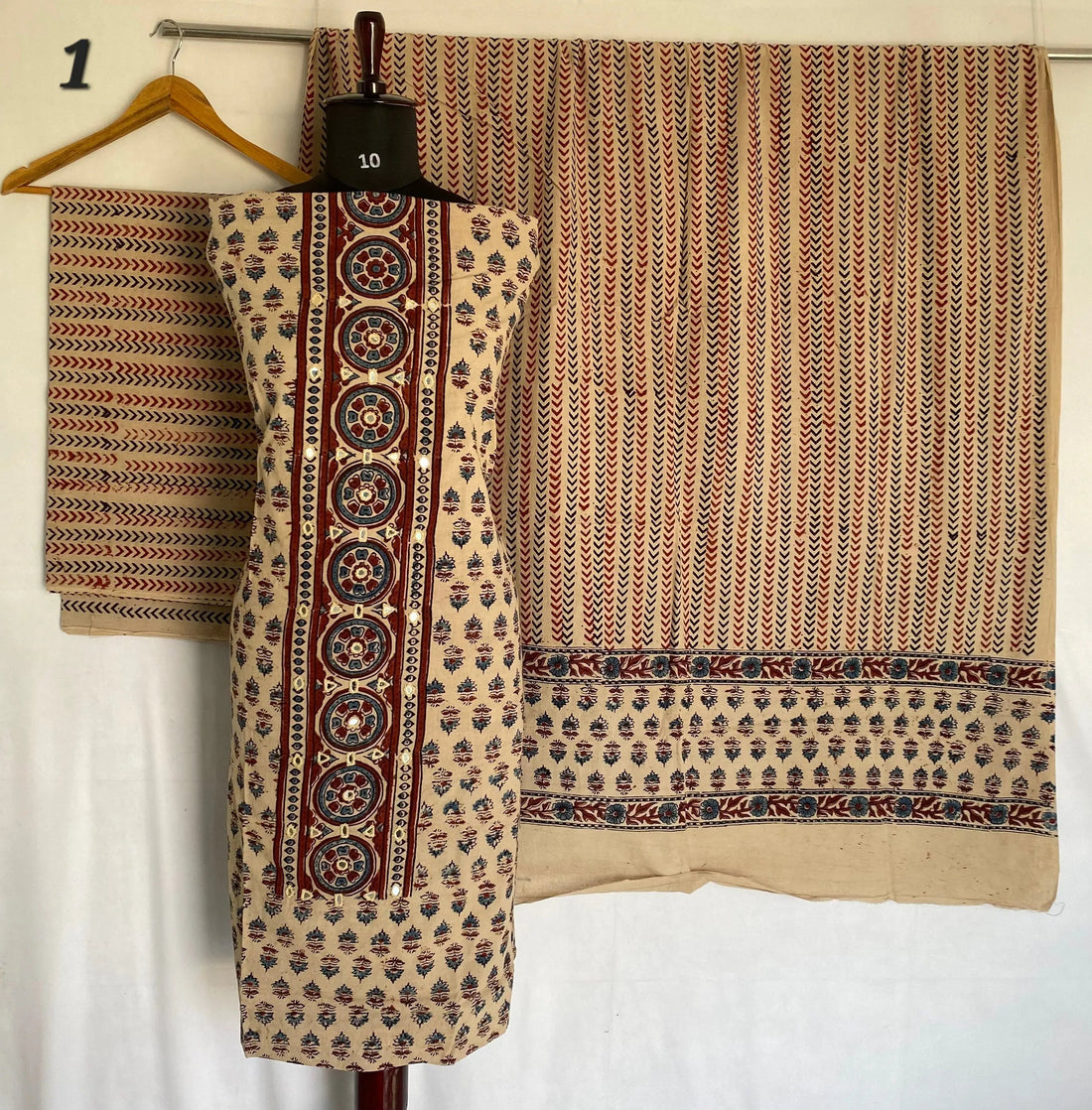 Ajarakh Cotton Natural Dye Mirror Suit Material RAKHIYO