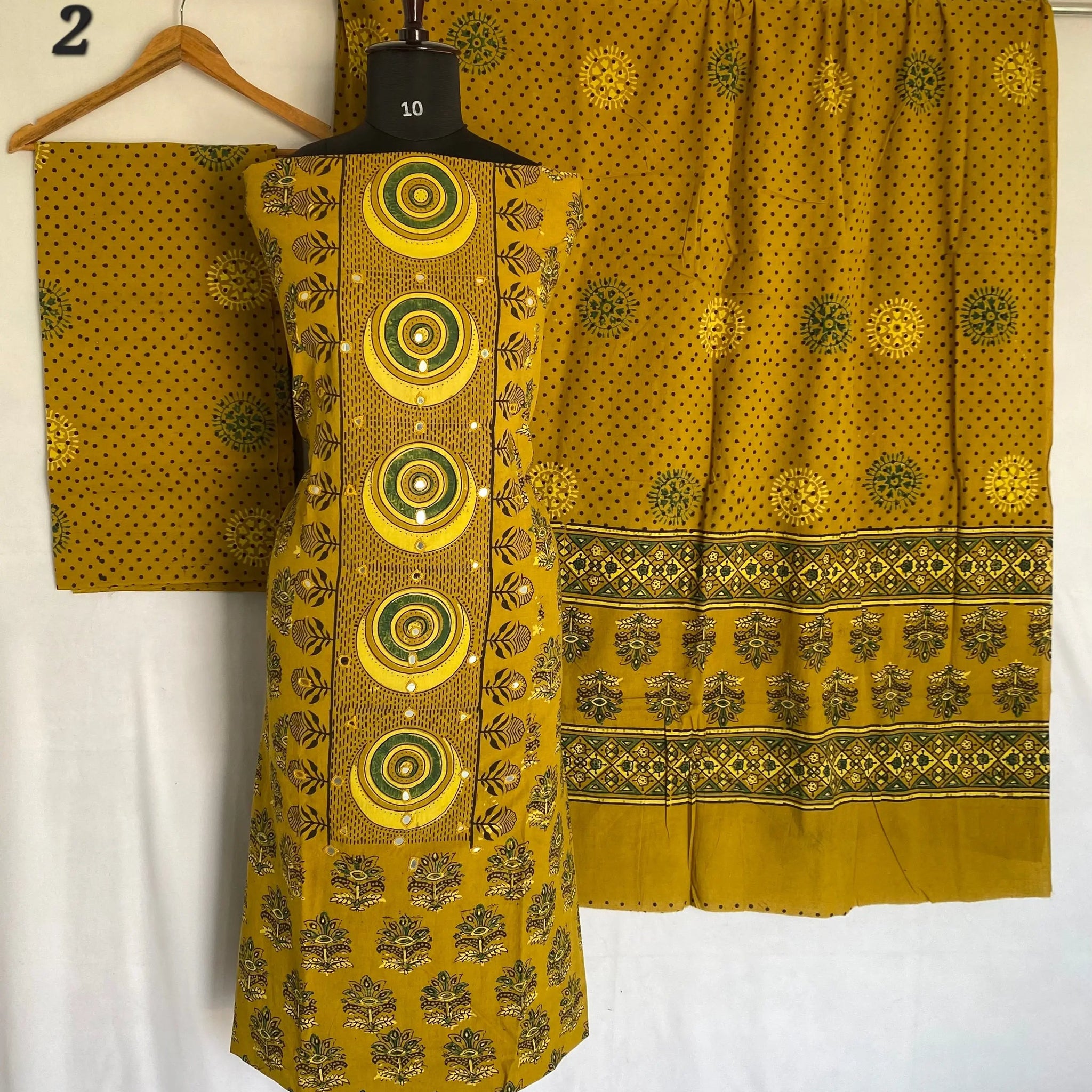Ajarakh Cotton Natural Dye Mirror Suit Material RAKHIYO