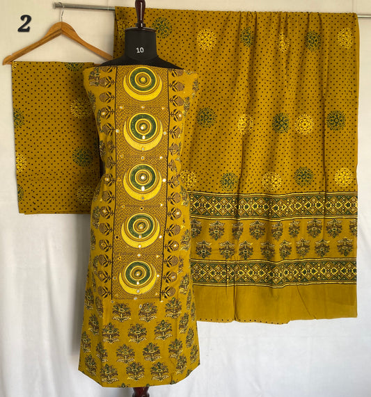 Ajarakh Cotton Natural Dye Mirror Suit Material