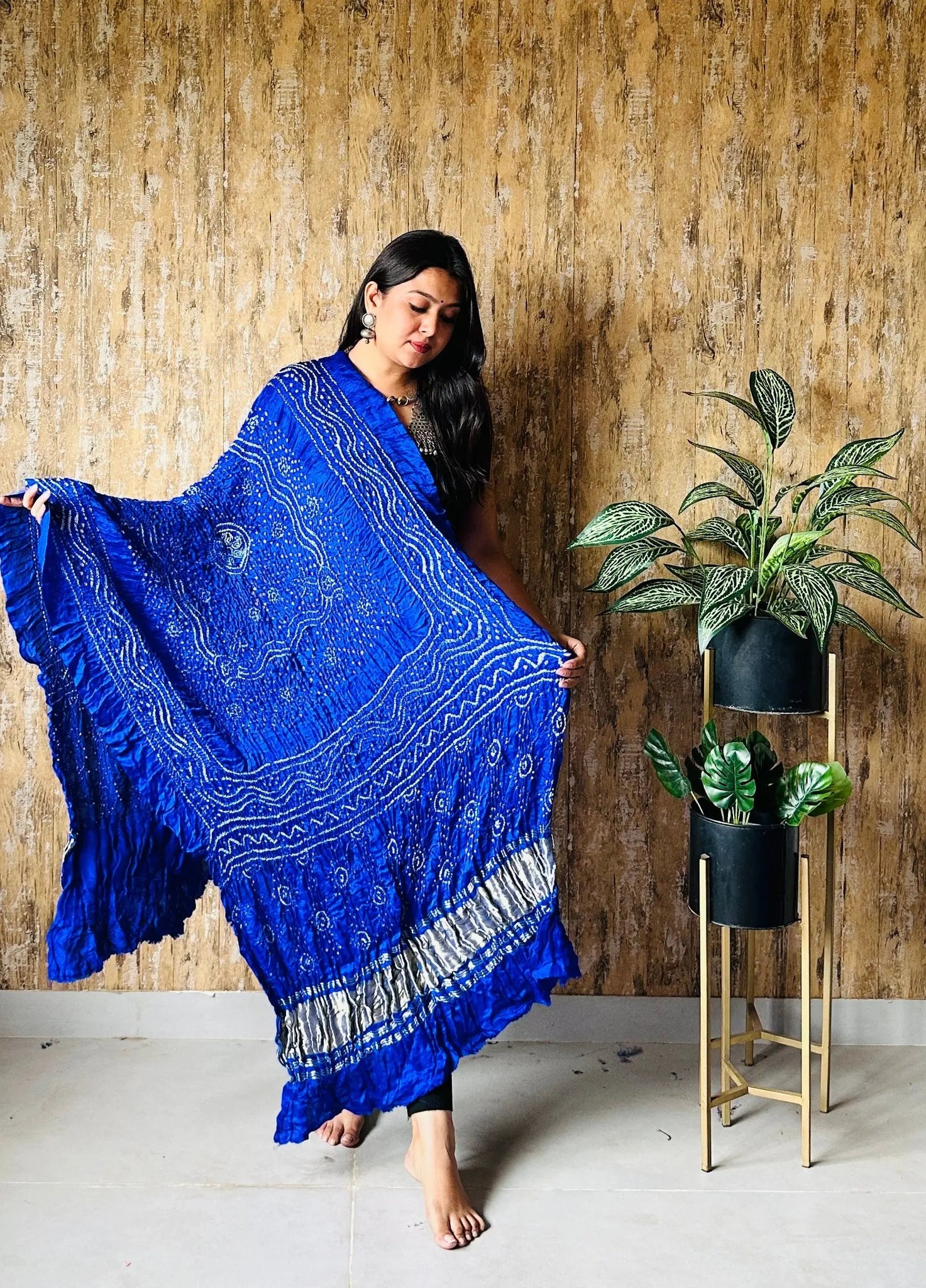 Royal Blue Bandhej Chandrokhani Gaji Dupatta RAKHIYO