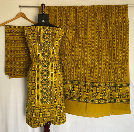 Ajarakh Cotton Natural Dye Mirror Suit Material