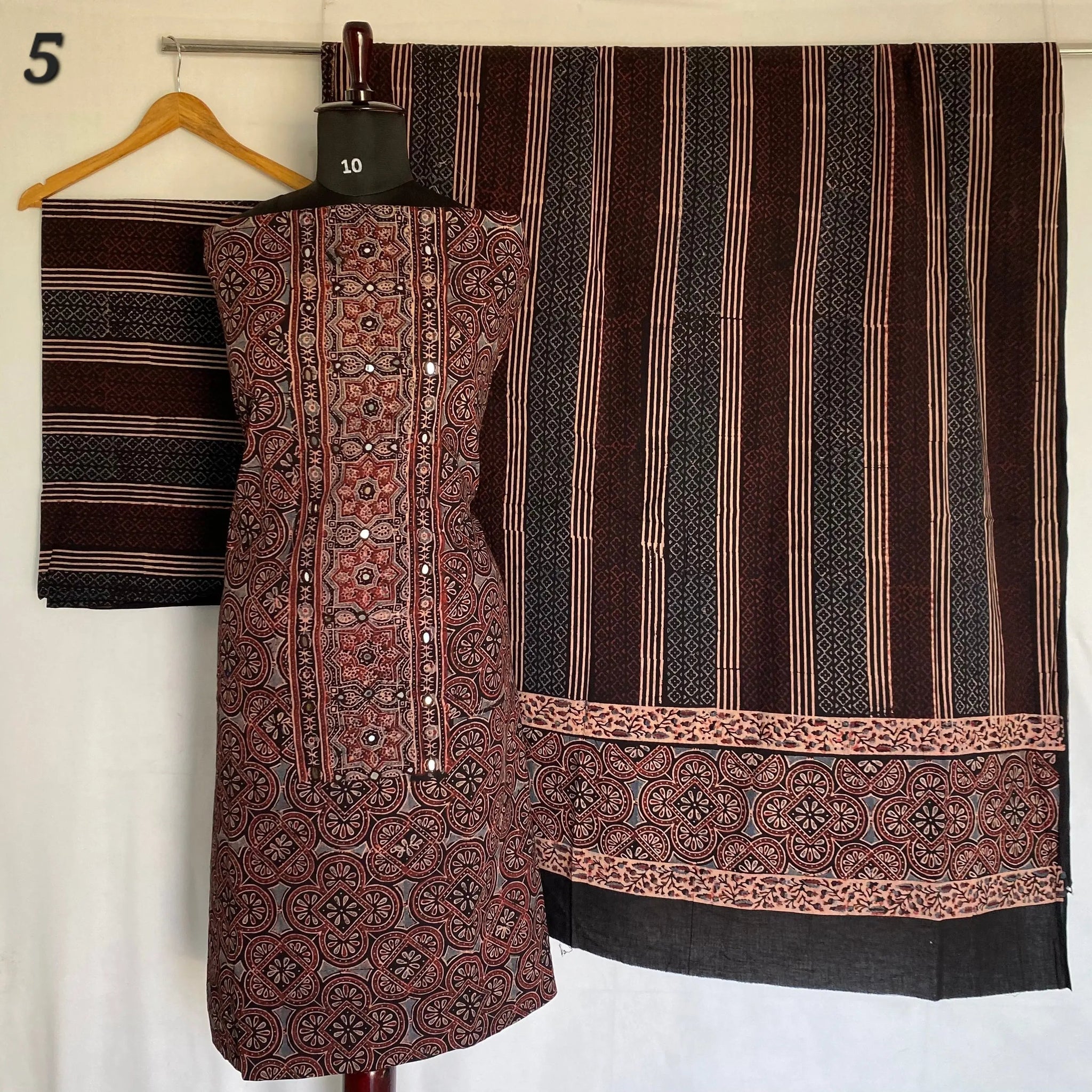 Ajarakh Cotton Natural Dye Mirror Suit Material RAKHIYO