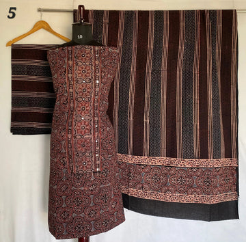 Ajarakh Cotton Natural Dye Mirror Suit Material RAKHIYO