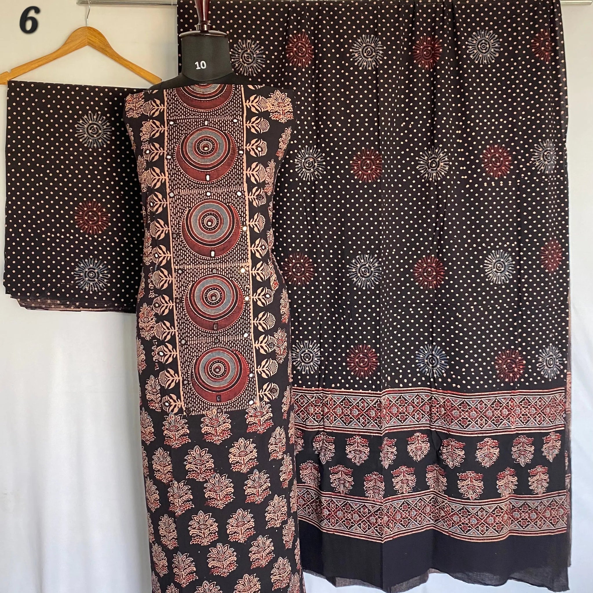 Ajarakh Cotton Natural Dye Mirror Suit Material RAKHIYO