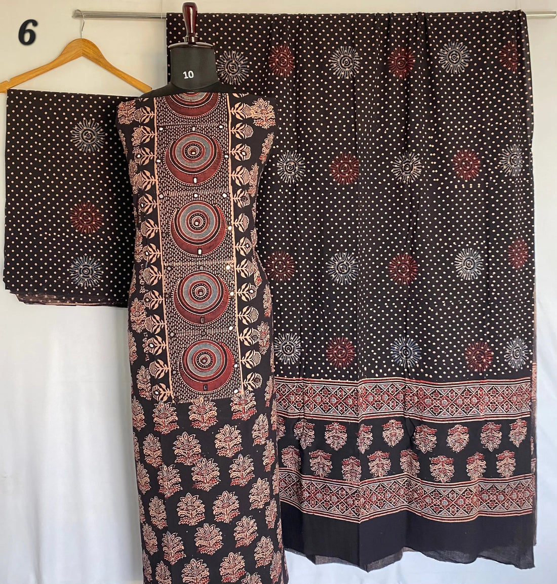 Ajarakh Cotton Natural Dye Mirror Suit Material RAKHIYO