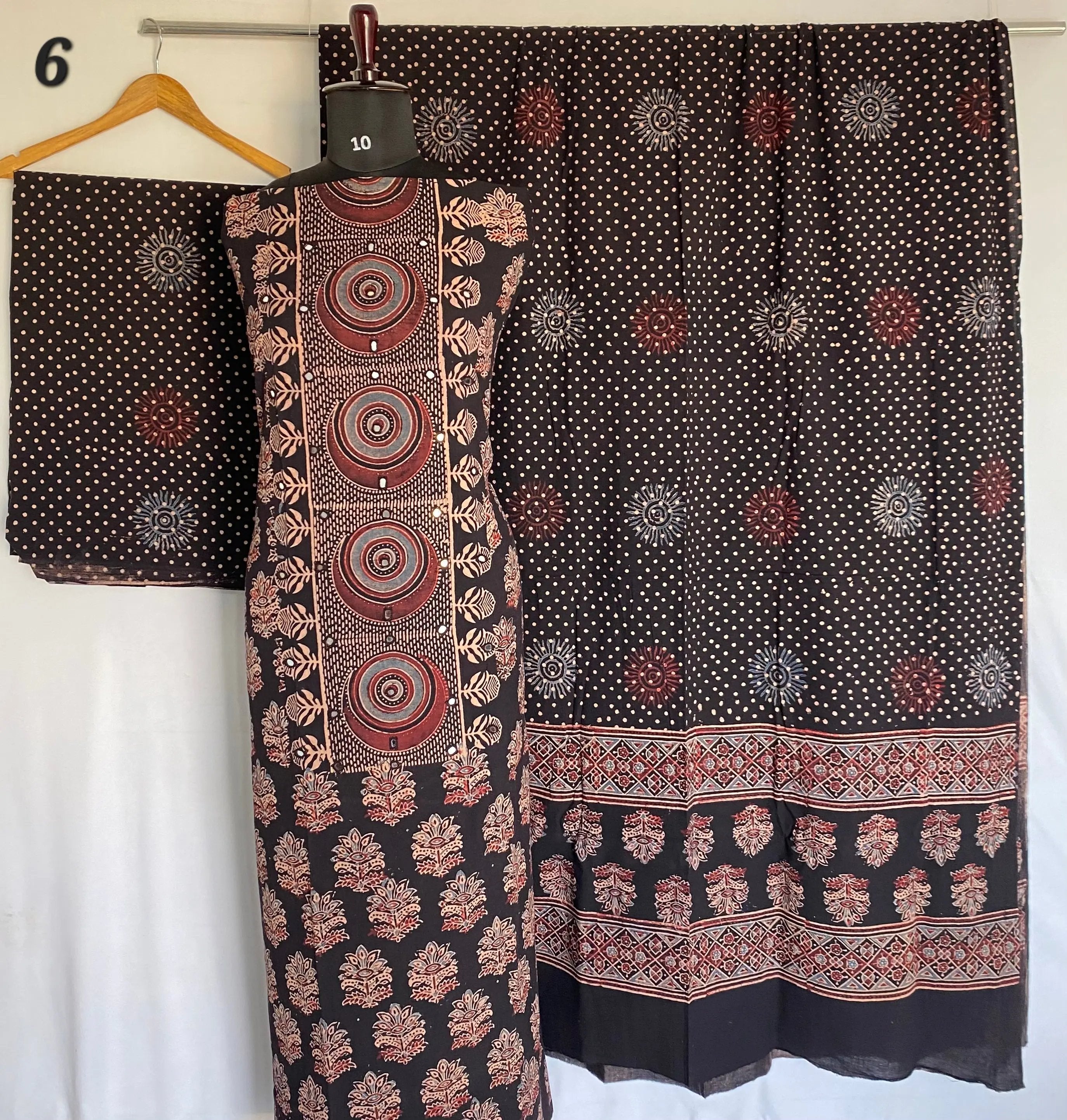 Ajarakh Cotton Natural Dye Mirror Suit Material RAKHIYO