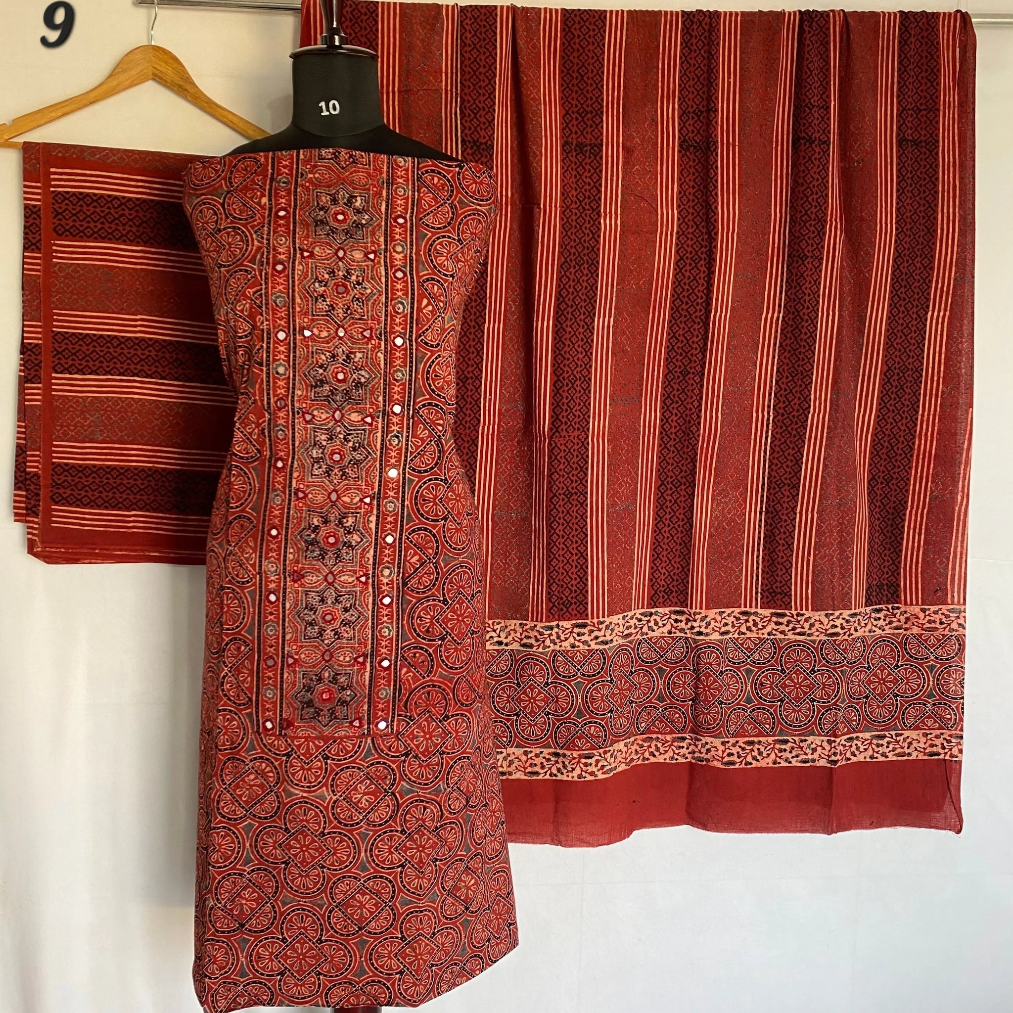 Ajarakh Cotton Natural Dye Mirror Suit Material RAKHIYO