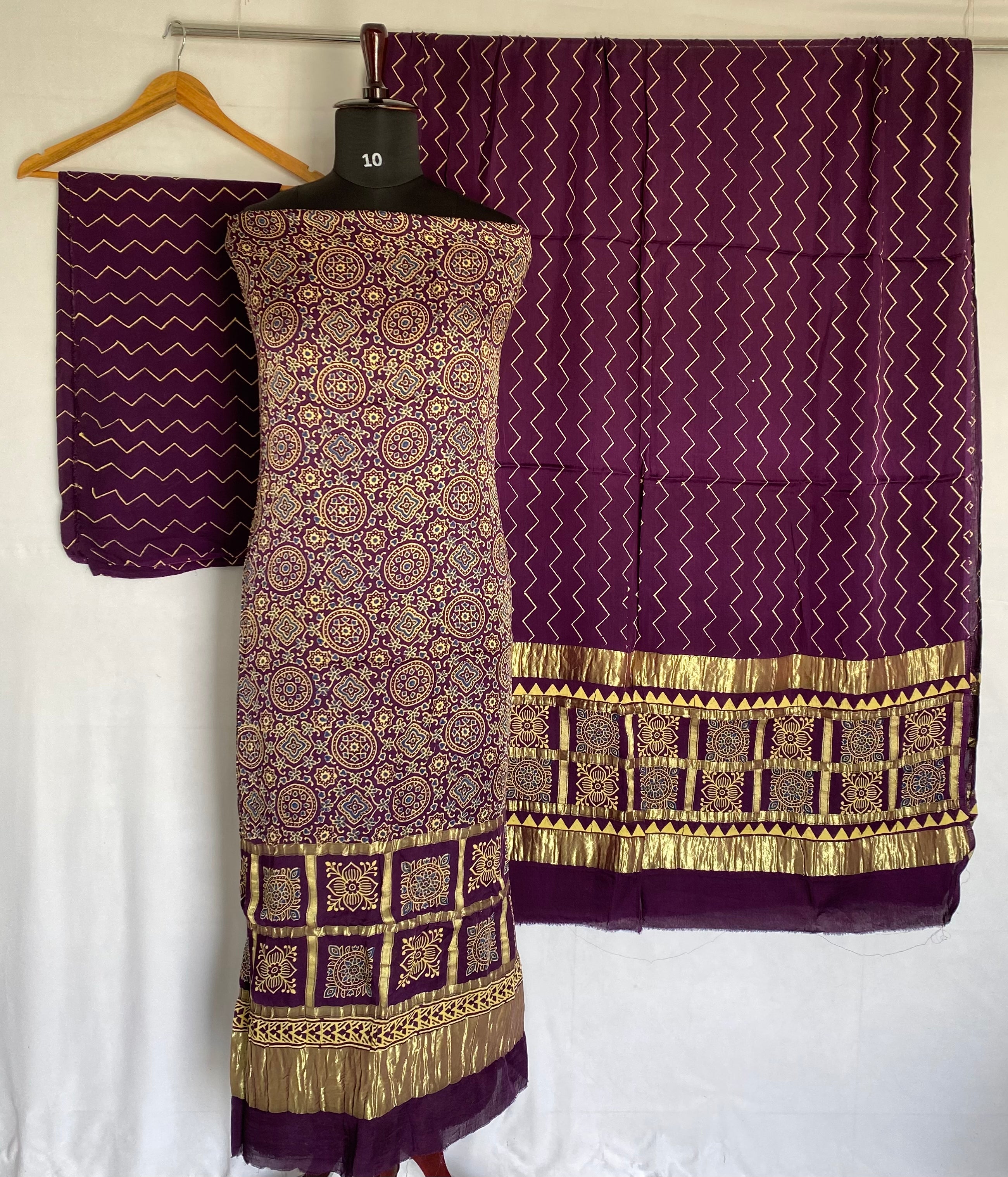 Ajarakh Modal Discharge Check Suit Material