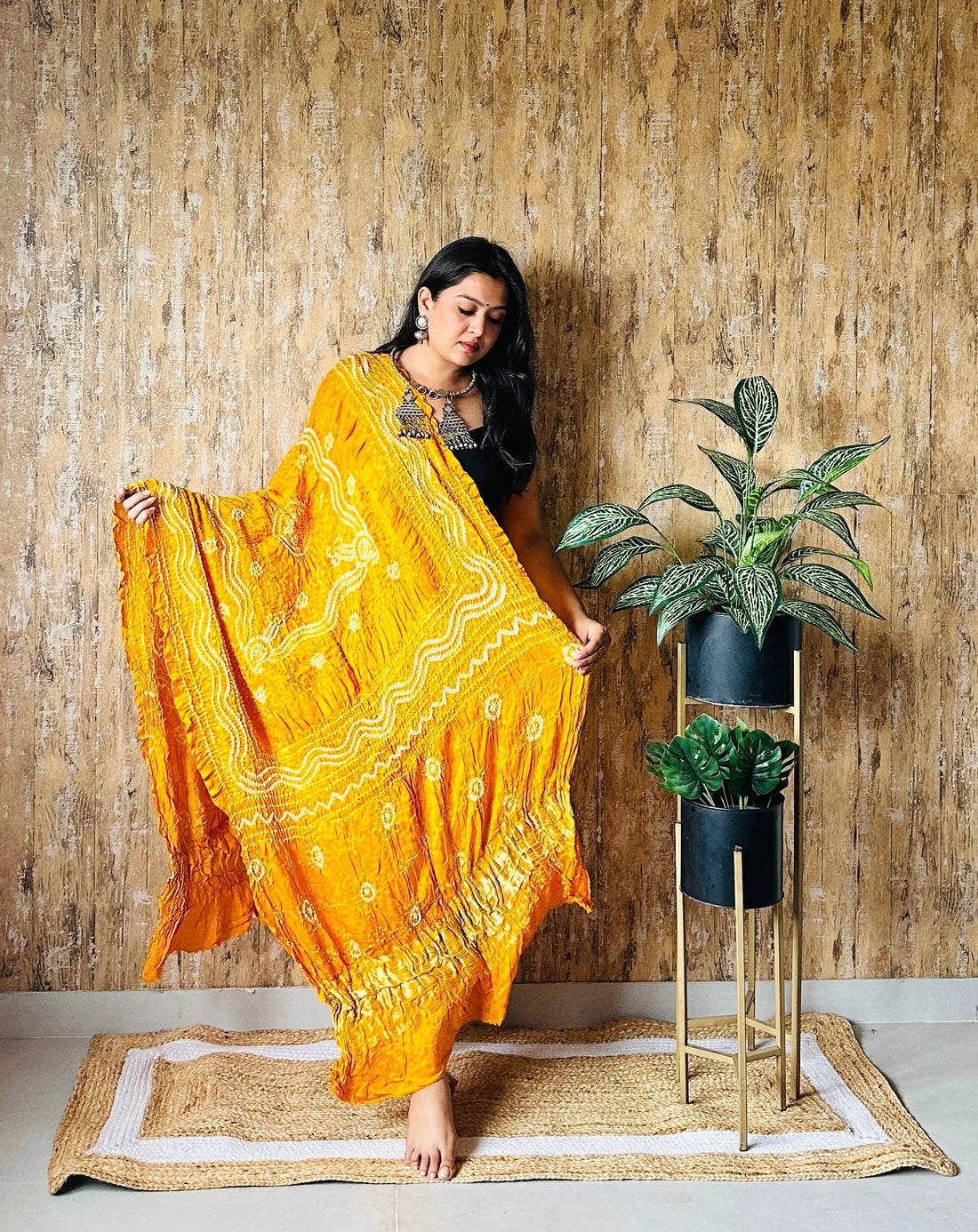 Mustard Bandhej Chandrokhani Gaji Dupatta RAKHIYO