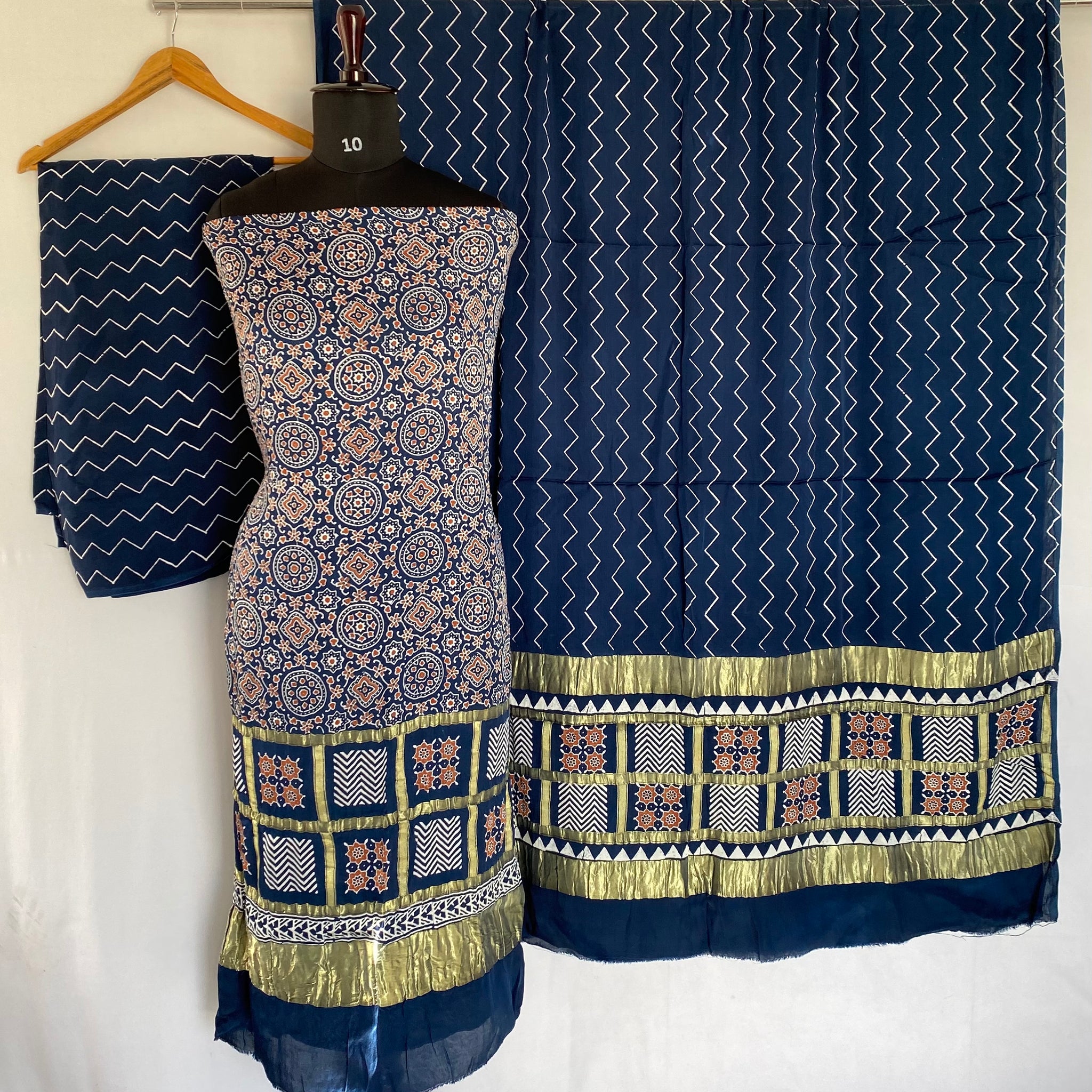 Ajarakh Modal Discharge Check Suit Material