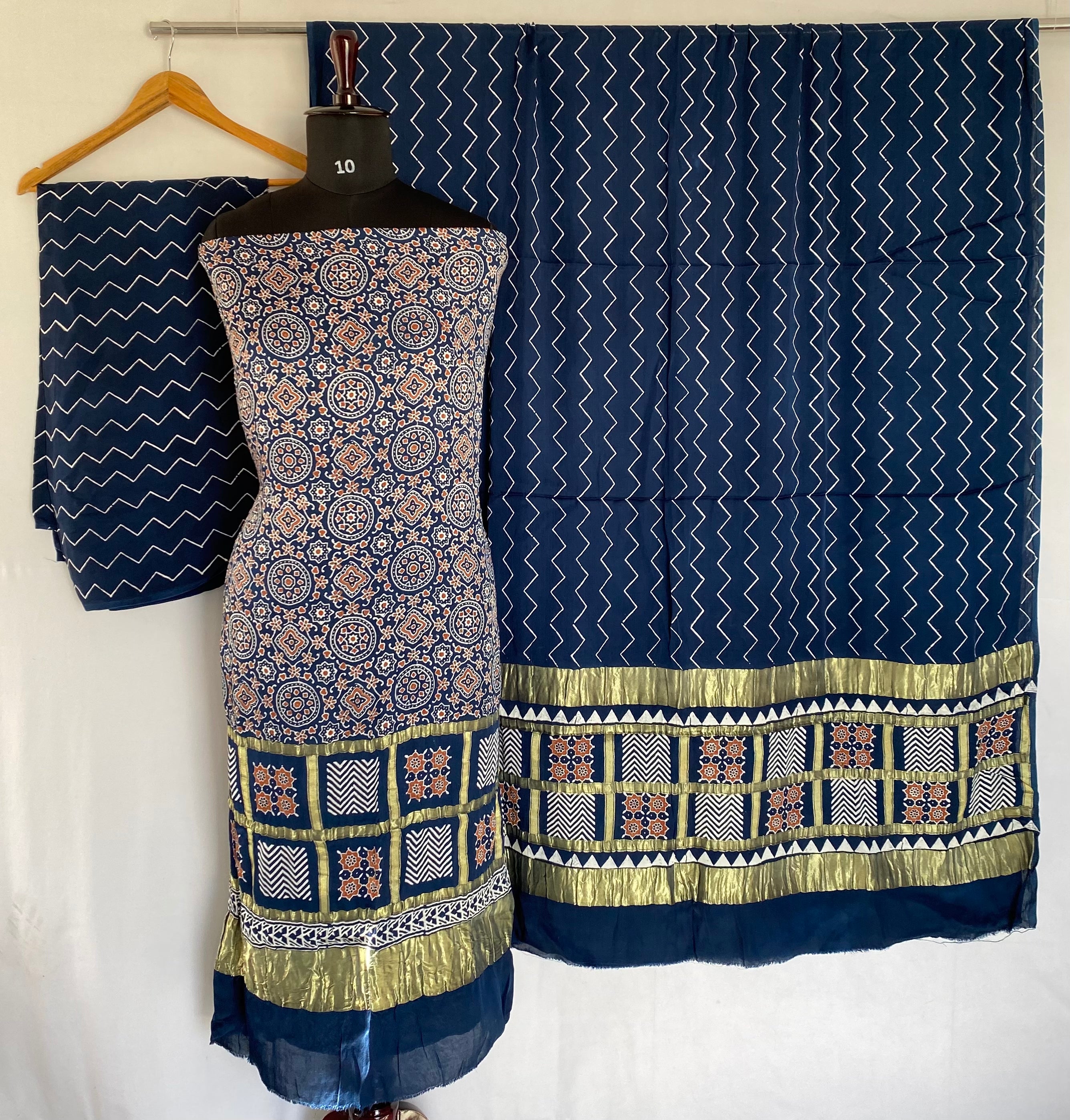 Ajarakh Modal Discharge Check Suit Material