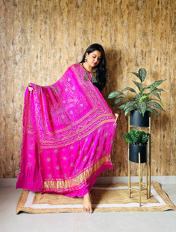 Pink Bandhej Chandrokhani Gaji Dupatta RAKHIYO