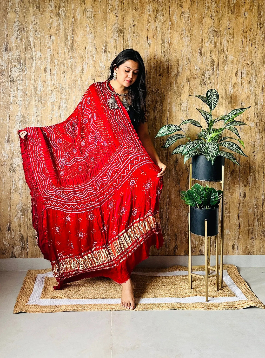 Maroon Bandhej Chandrokhani Gaji Dupatta RAKHIYO