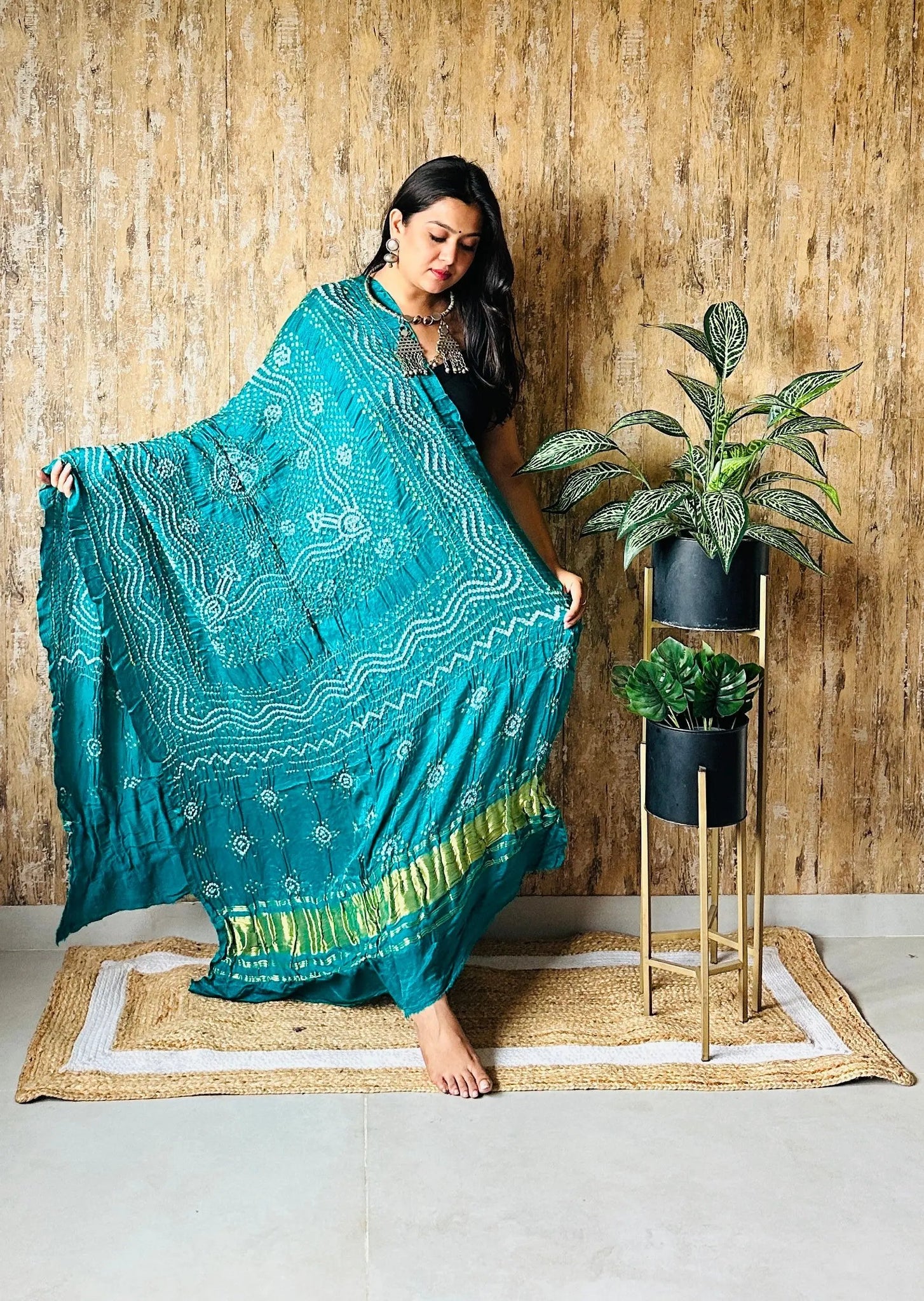 Sea Green Bandhej Chandrokhani Gaji Dupatta RAKHIYO