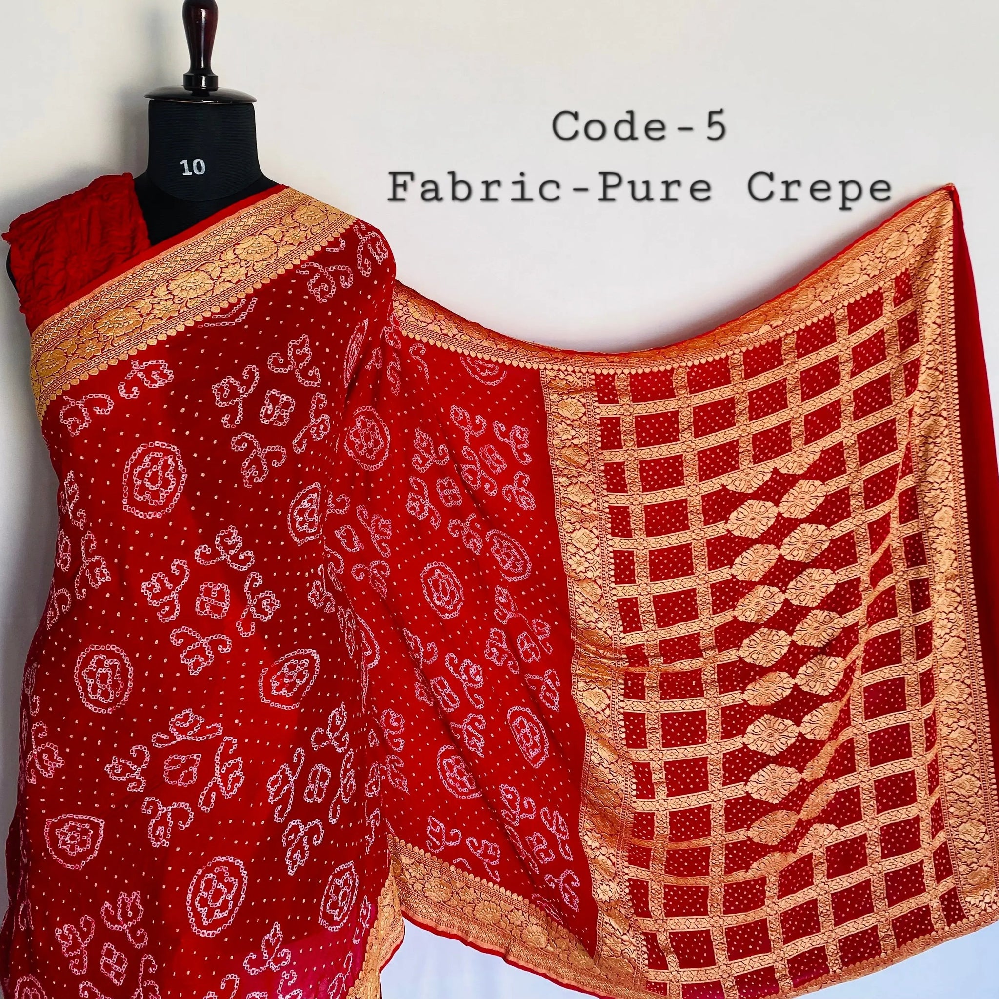 Premium Pure Crepe Bandhej Saree RAKHIYO
