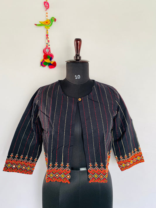 Black Kantha Embroidered Jacket