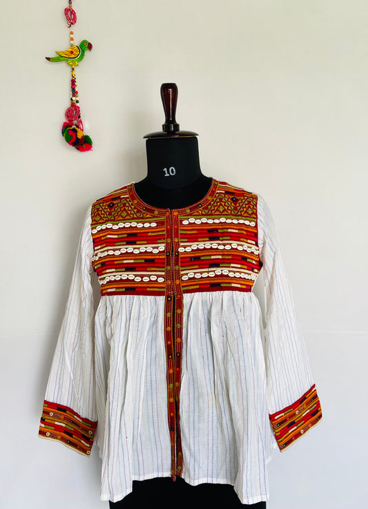 White Kantha Embroidered Jacket