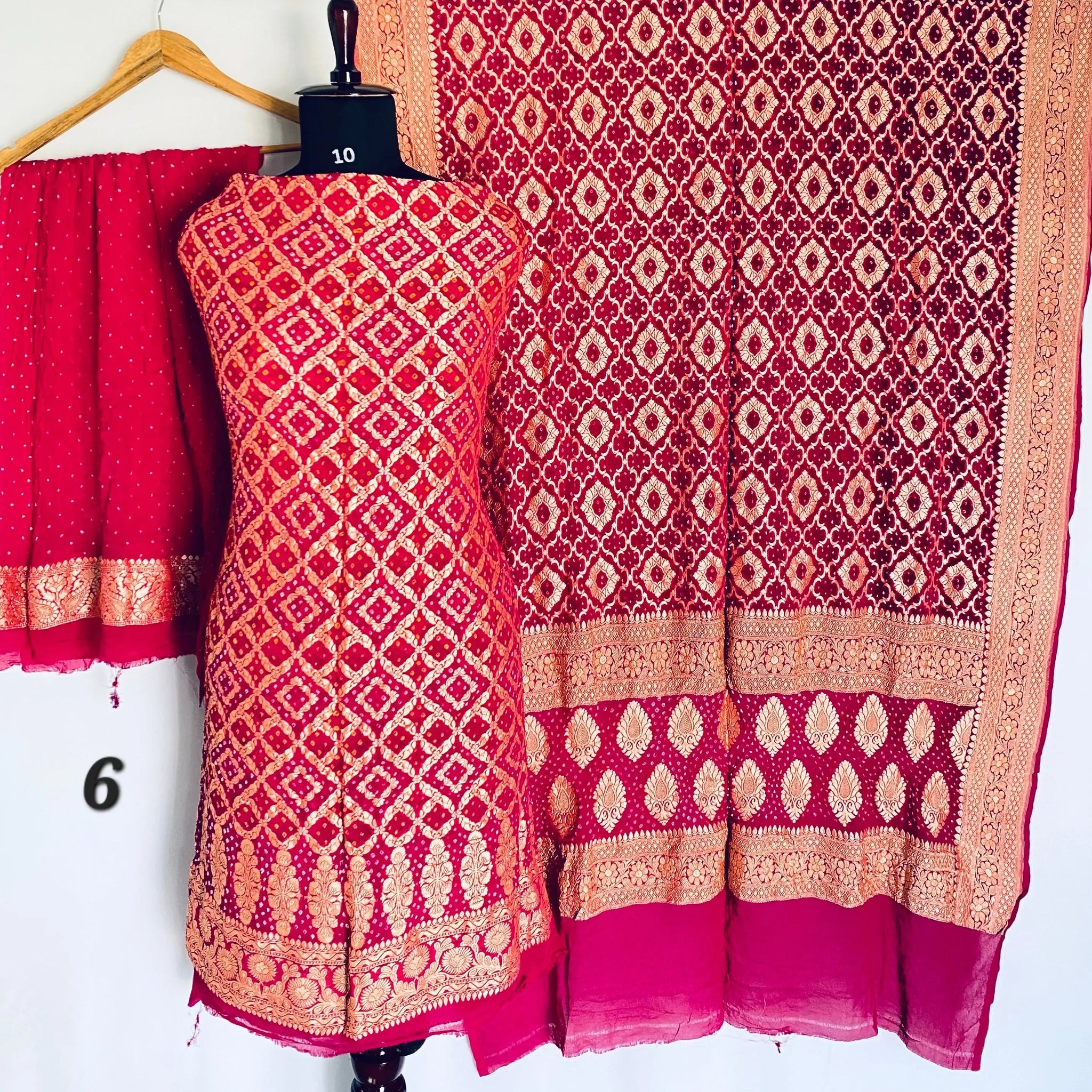 Pink Banarasi-Bandhani Pure Georgett Suit Material RAKHIYO