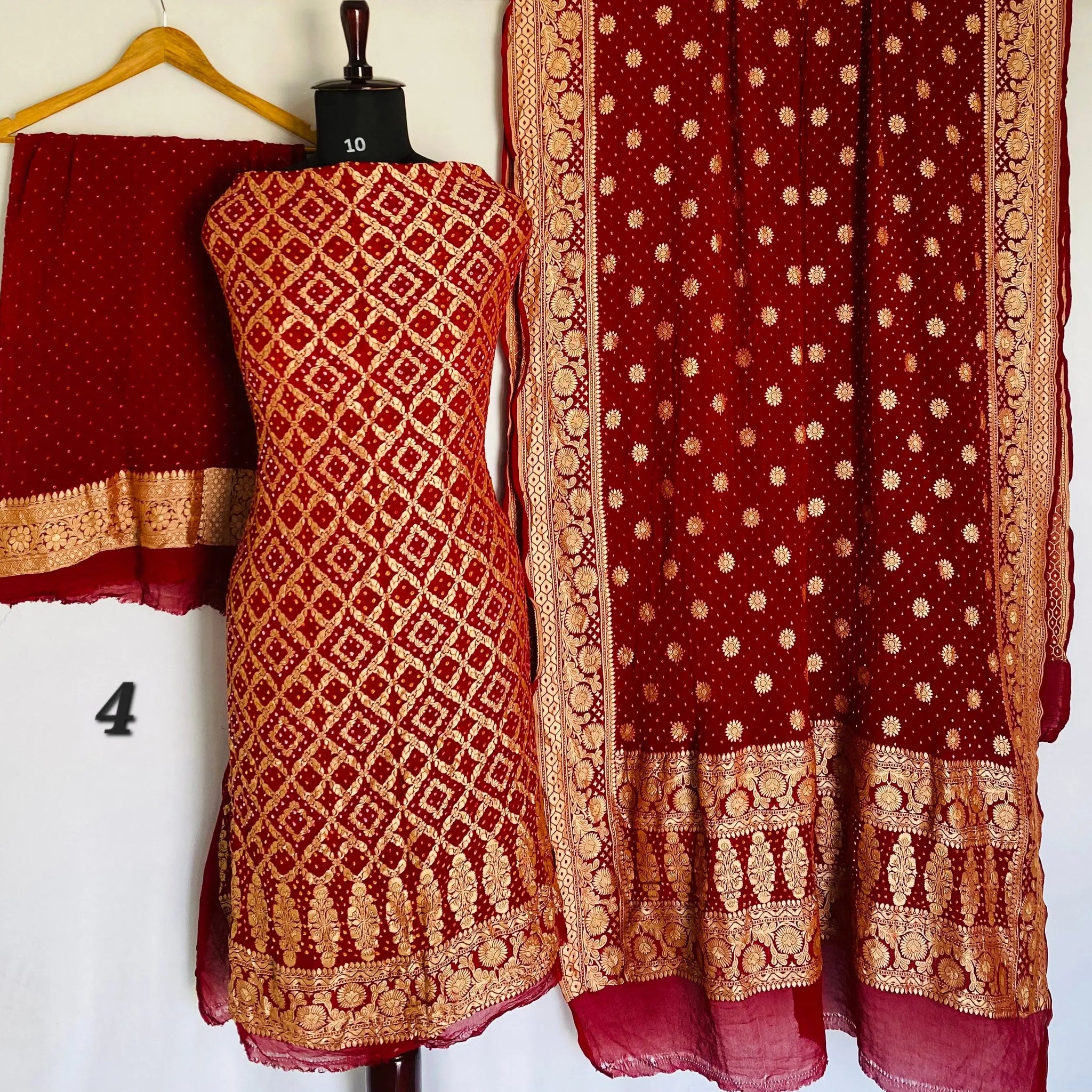 Maroon Banarasi-Bandhani Pure Georgett Suit Material RAKHIYO