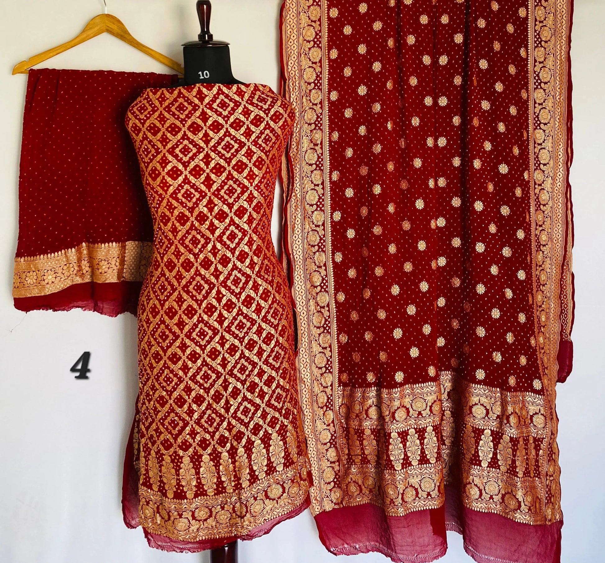 Maroon Banarasi-Bandhani Pure Georgett Suit Material RAKHIYO