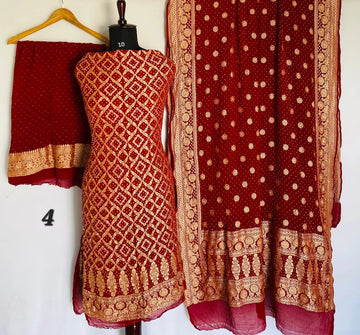 Maroon Banarasi-Bandhani Pure Georgett Suit Material RAKHIYO