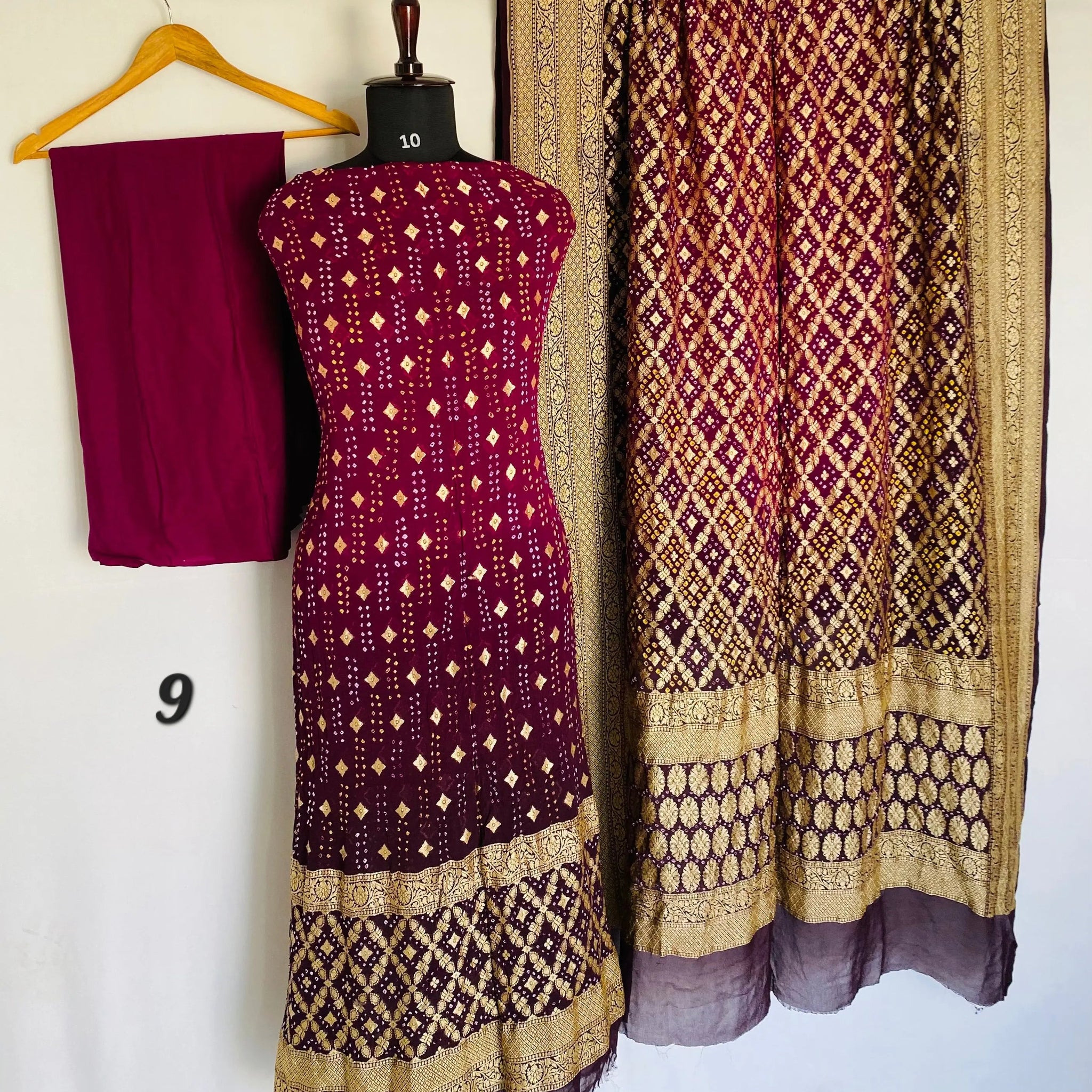 Magenta Banarasi-Bandhani Pure Georgett Suit Material RAKHIYO