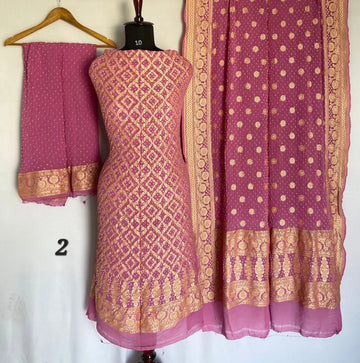 Baby Pink Banarasi-Bandhani Pure Georgett Suit Material RAKHIYO
