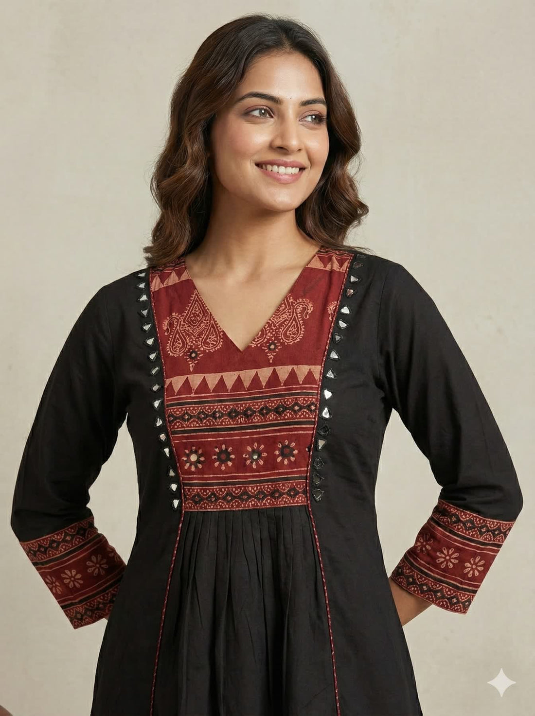 Navya Ajarakh Neck Mirror Black Cotton Side Cut Kurti