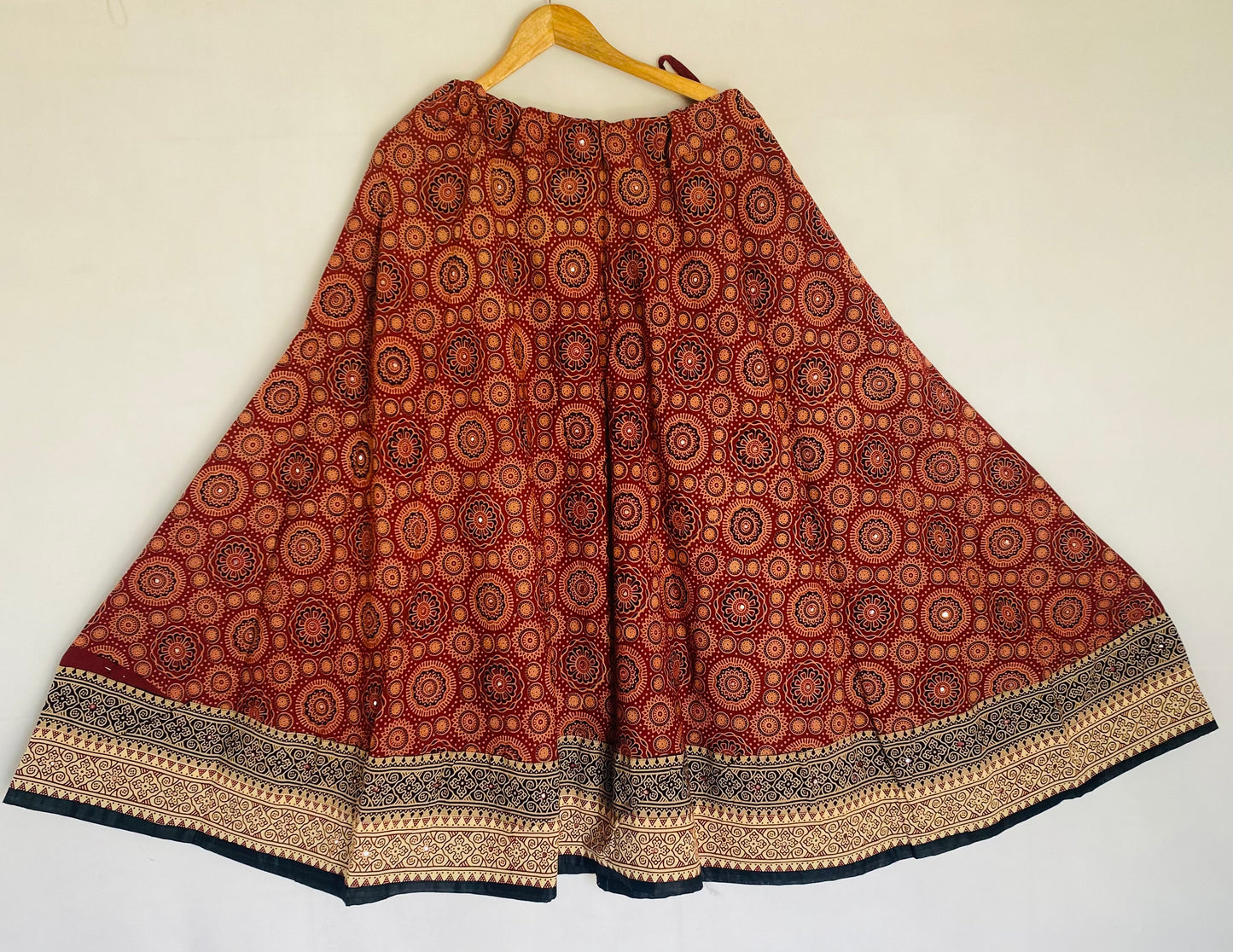 Cotton Ajarakh Mirrorwork Skirt