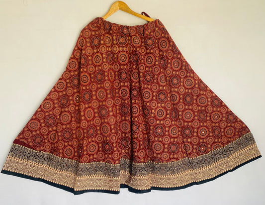 Cotton Ajarakh Mirrorwork Skirt