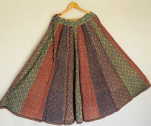 Cotton Ajarakh Multi Kali Skirt